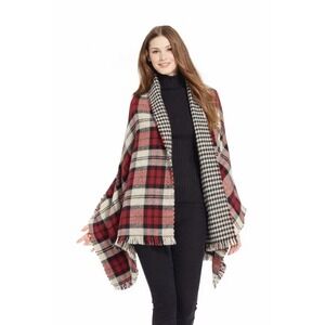 Steve Madden Reversible Plaid Houndstooth Oversized Blanket Scarf Unisex Winter